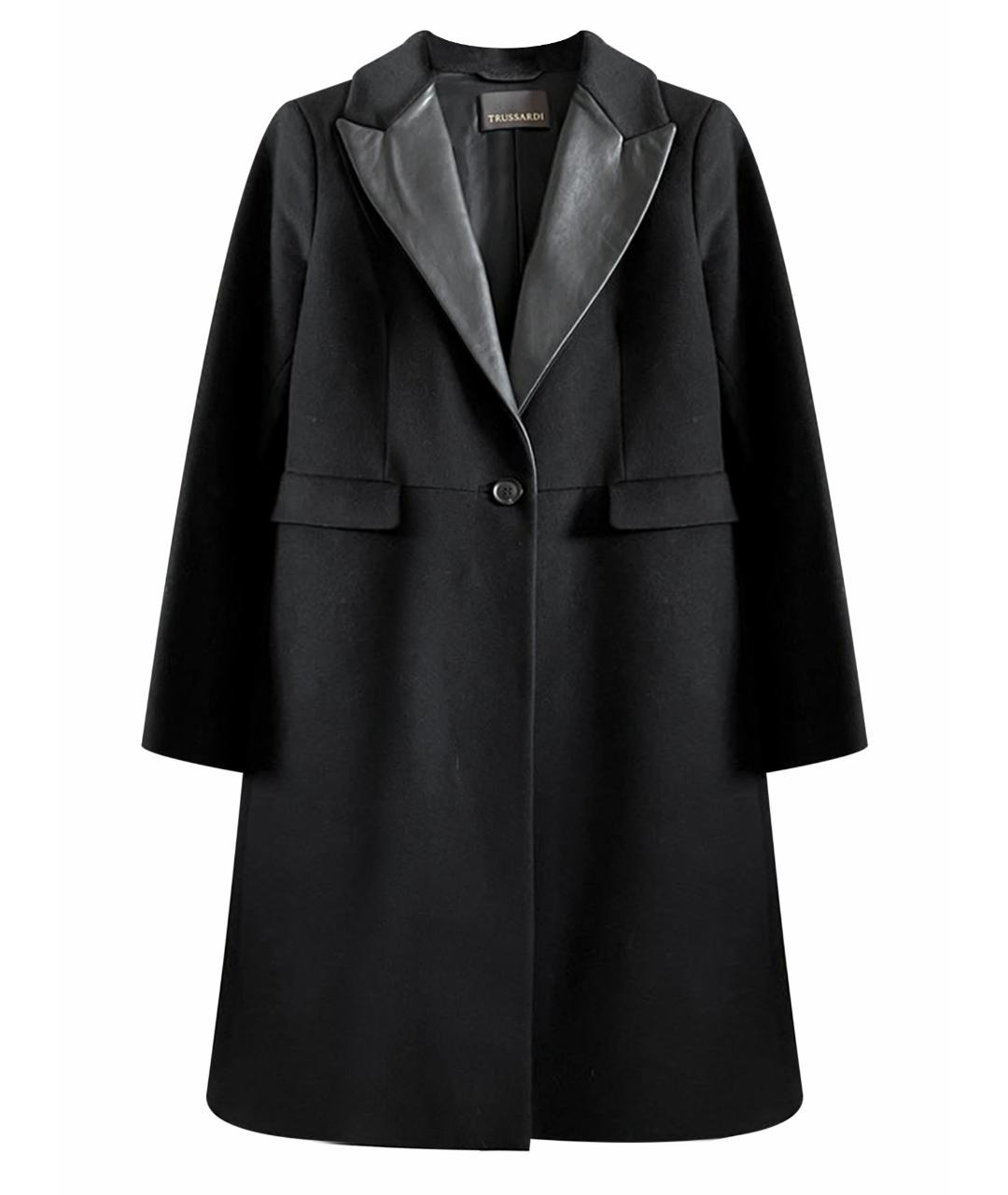 TRUSSARDI Черное шерстяное пальто, фото 1