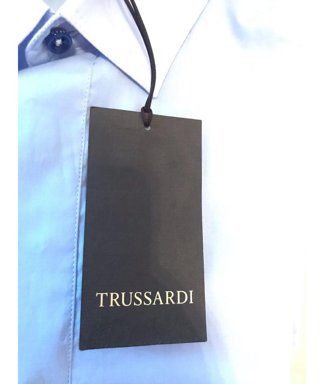 TRUSSARDI Голубая хлопковая классическая рубашка, фото 4