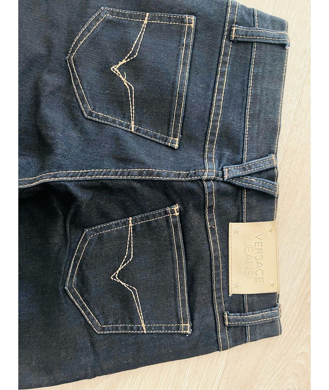 VERSACE JEANS COUTURE Темно-синие хлопко-эластановые прямые джинсы, фото 2