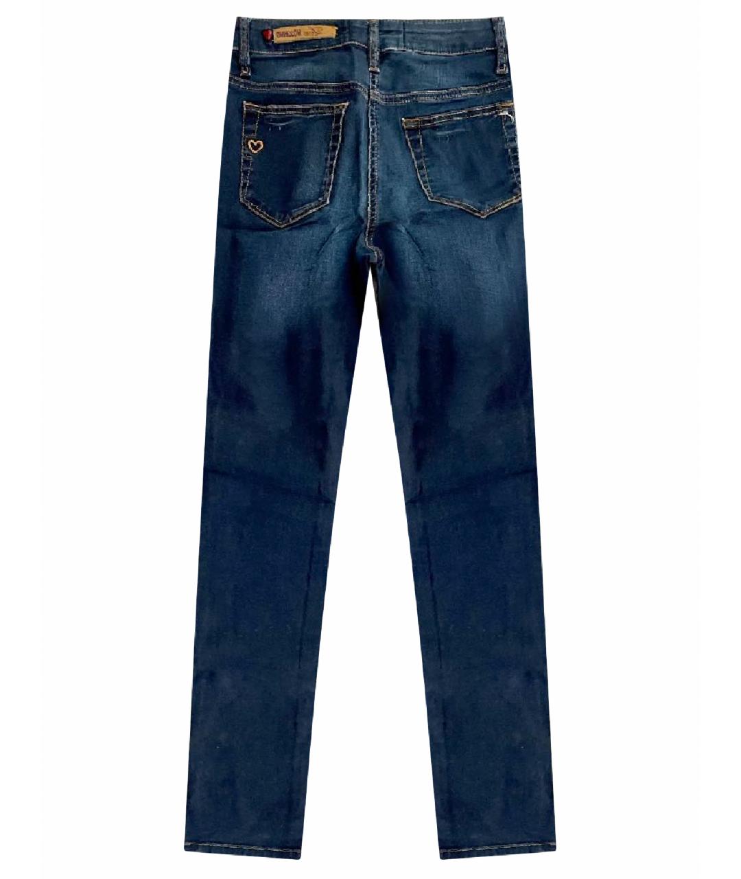 LOVE MOSCHINO Темно-синие хлопко-эластановые прямые джинсы, фото 1