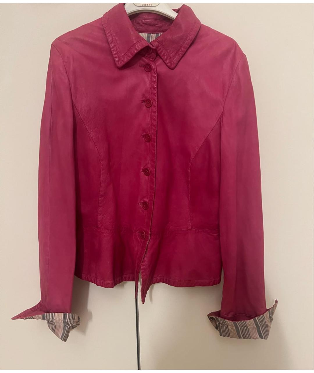 ARMANI COLLEZIONI Фуксия кожаный жакет/пиджак, фото 4