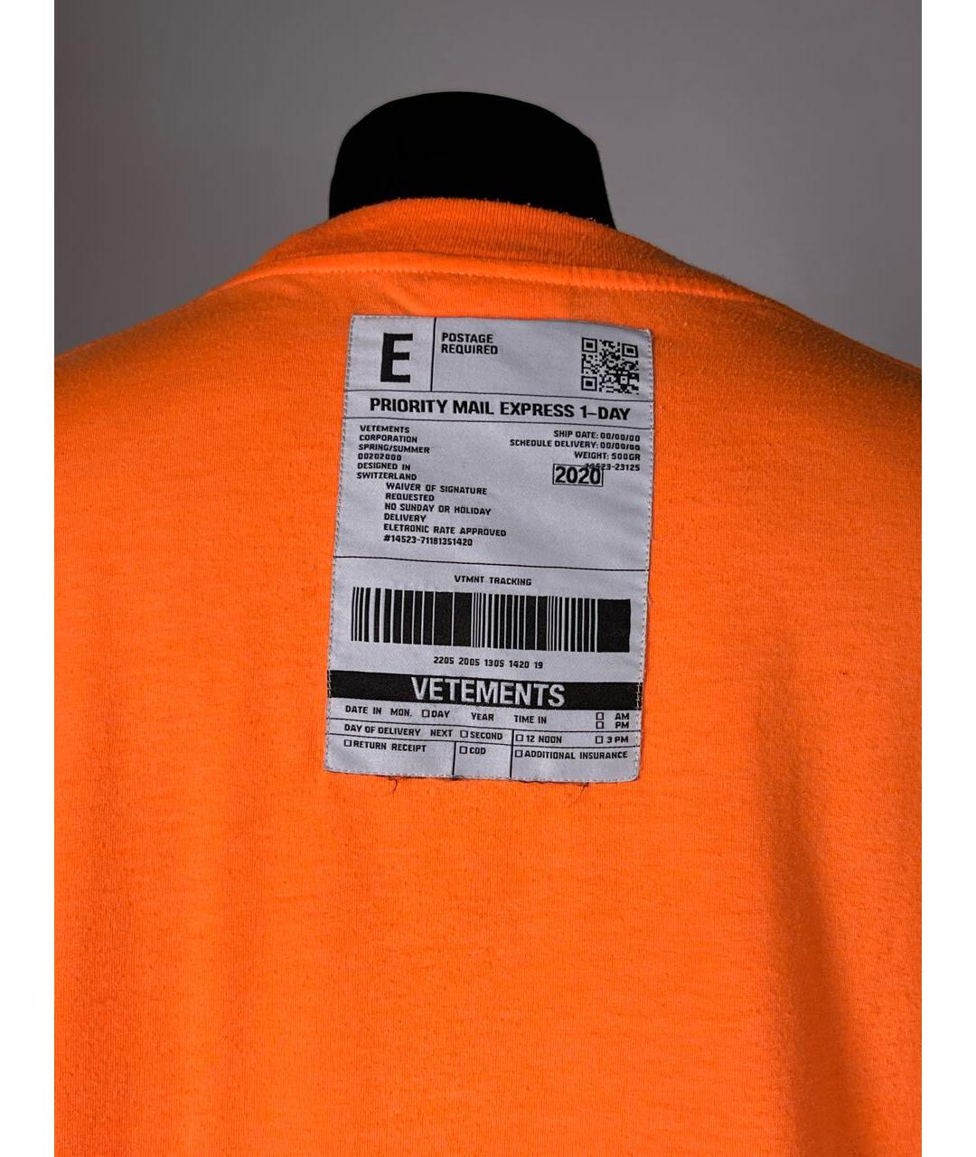 VETEMENTS Оранжевая хлопко-полиэстеровая футболка, фото 4