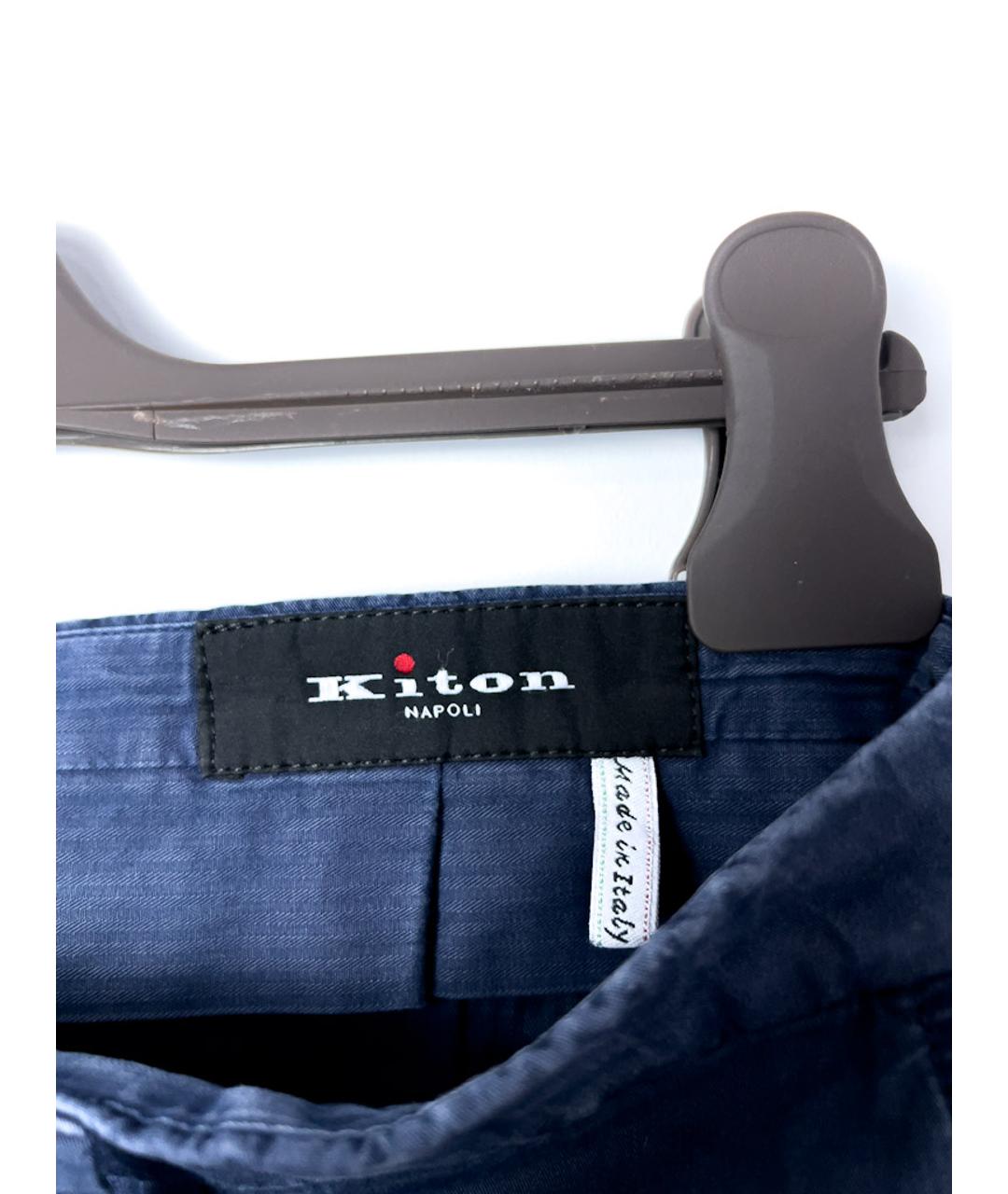 KITON Темно-синие хлопковые брюки чинос, фото 3