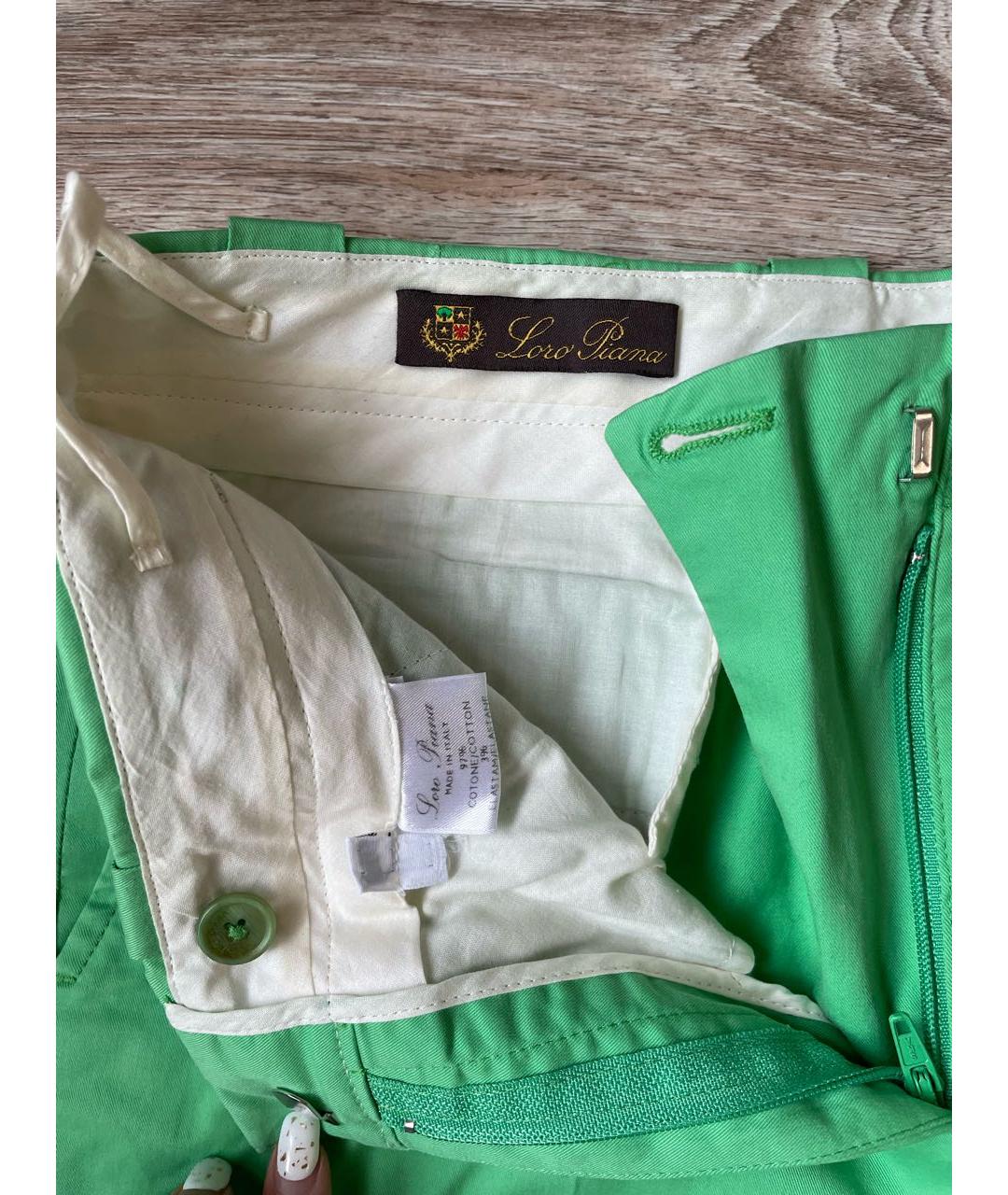 LORO PIANA Зеленые хлопковые прямые брюки, фото 3