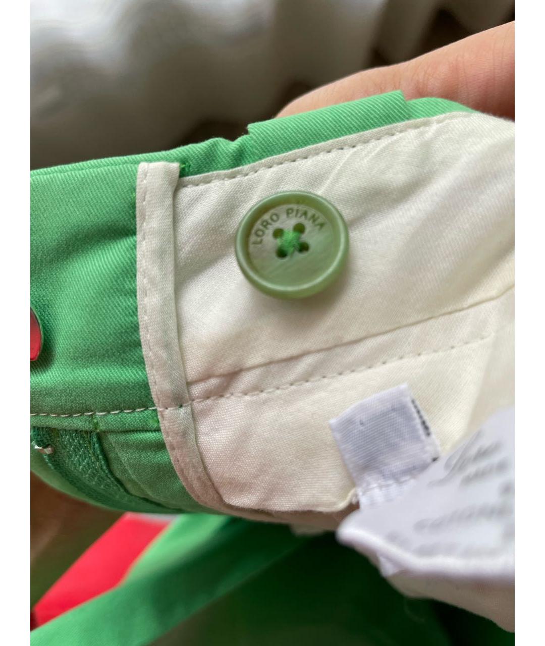 LORO PIANA Зеленые хлопковые прямые брюки, фото 4