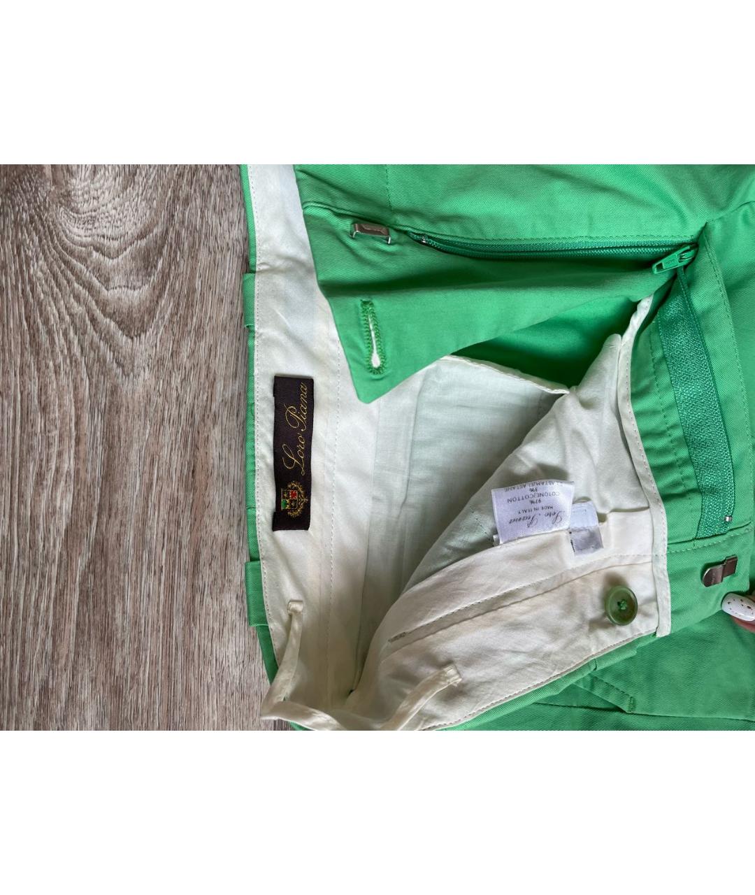 LORO PIANA Зеленые хлопковые прямые брюки, фото 7