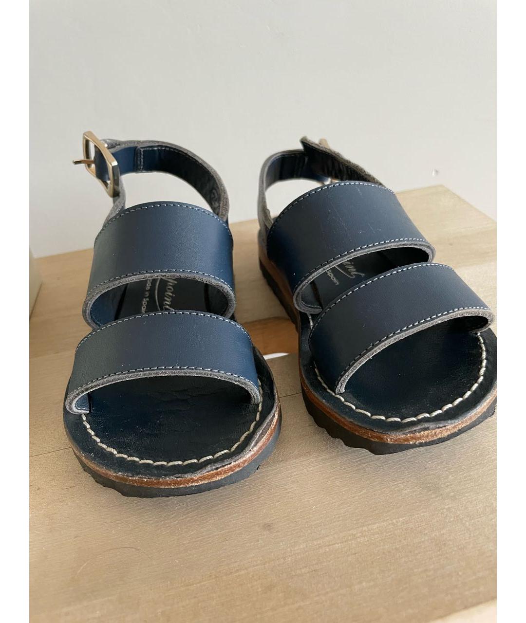 BONPOINT Темно-синие кожаные сандалии и шлепанцы, фото 3