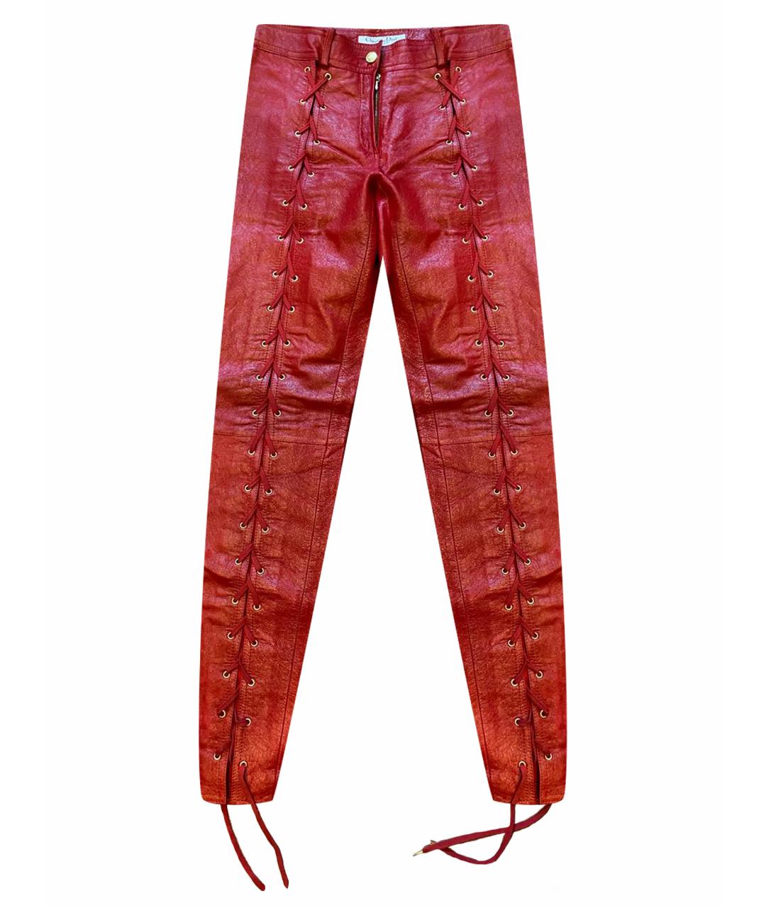CHRISTIAN DIOR PRE-OWNED Красные кожаные брюки узкие, фото 4