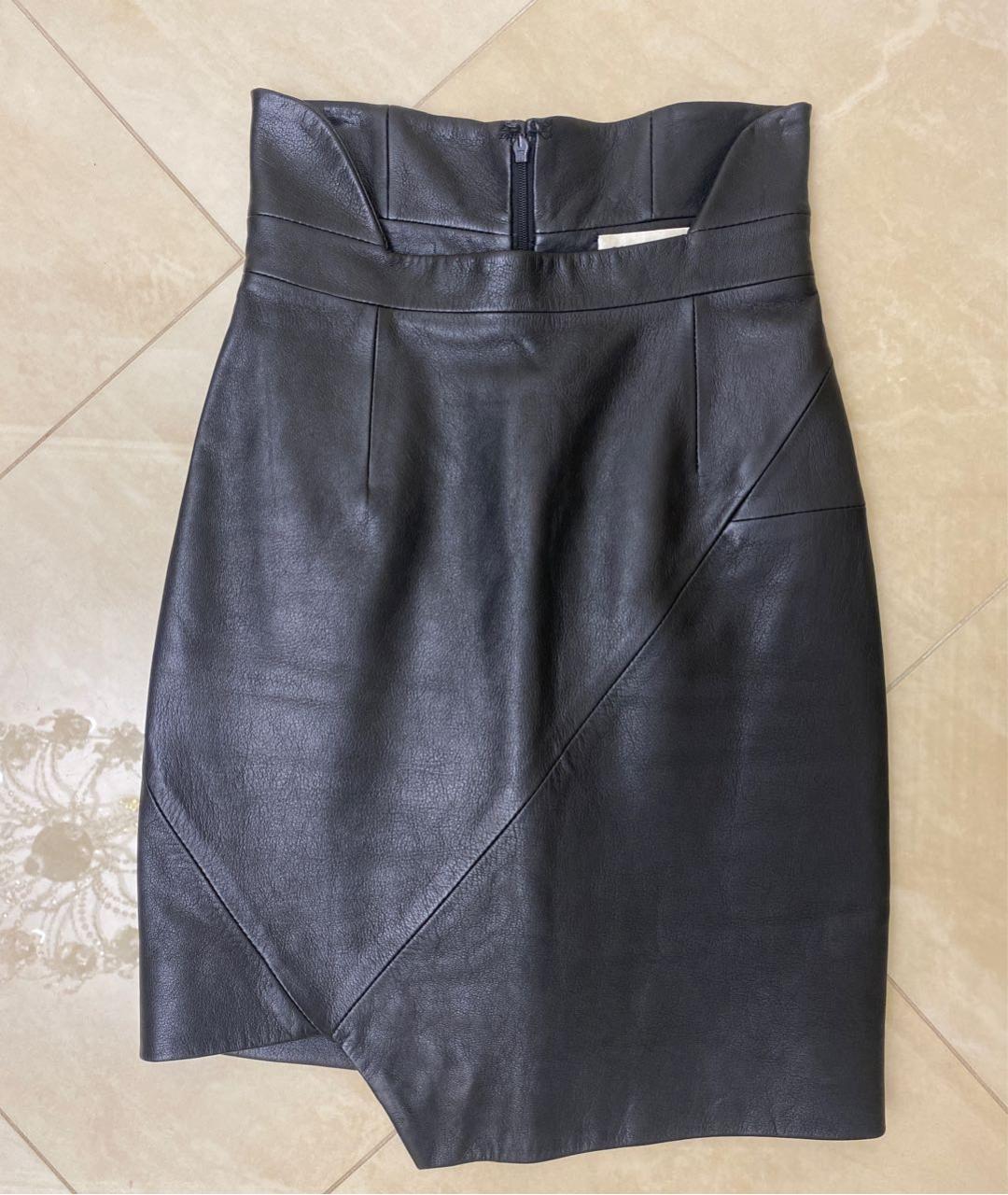 SAINT LAURENT Черная кожаная юбка мини, фото 6