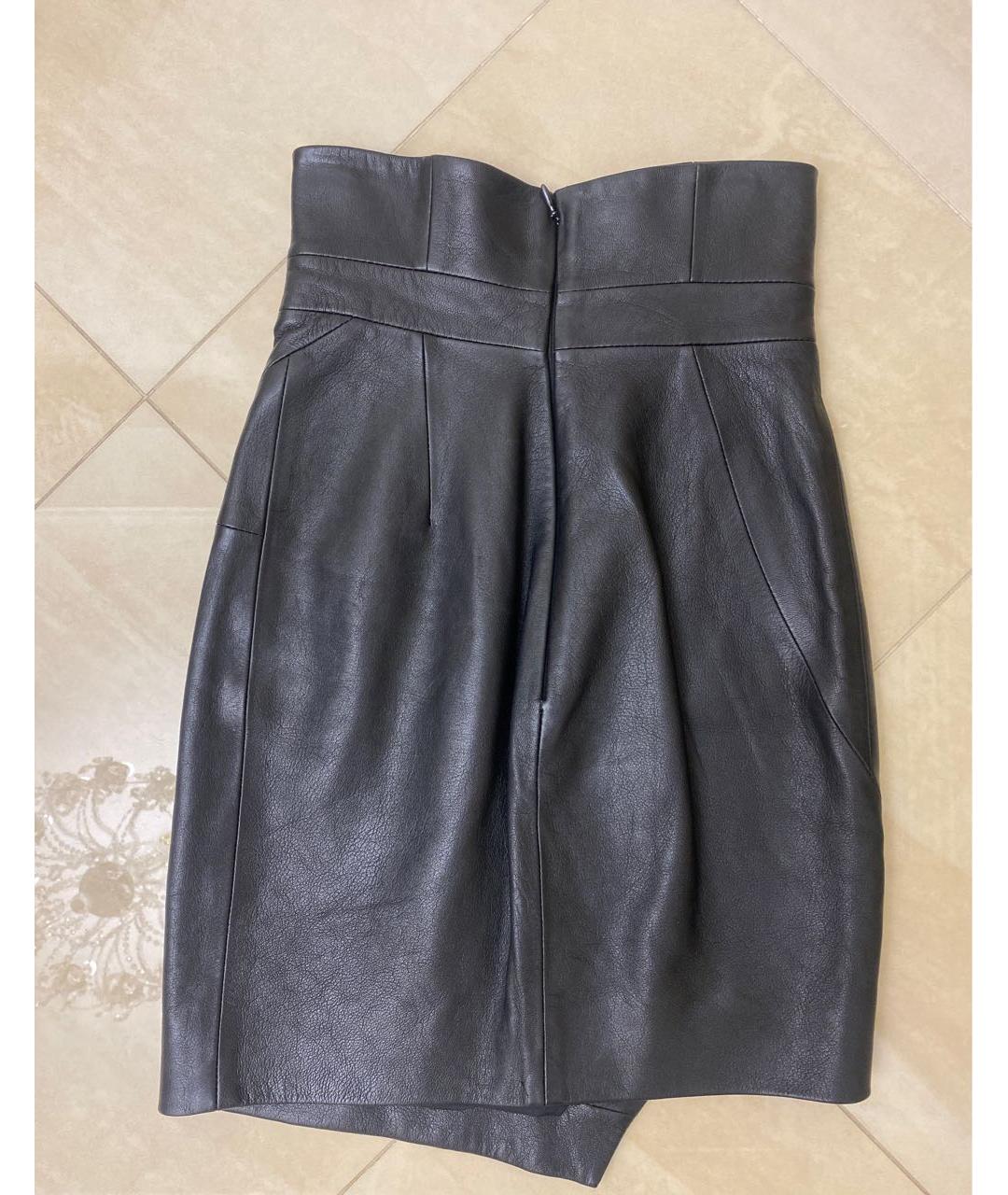 SAINT LAURENT Черная кожаная юбка мини, фото 2