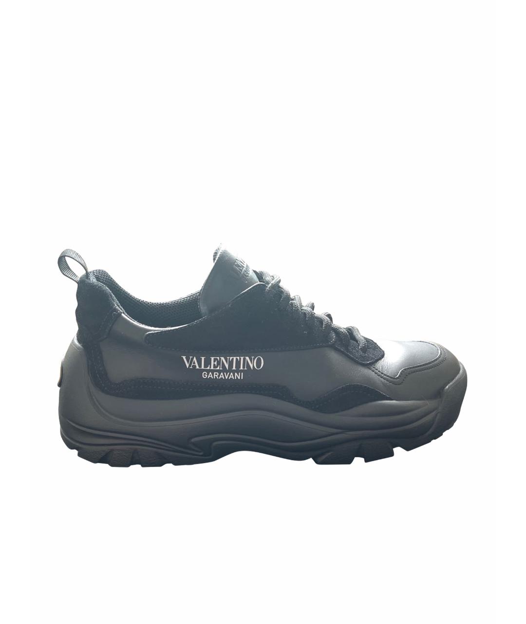 VALENTINO Черные кожаные низкие кроссовки / кеды, фото 1