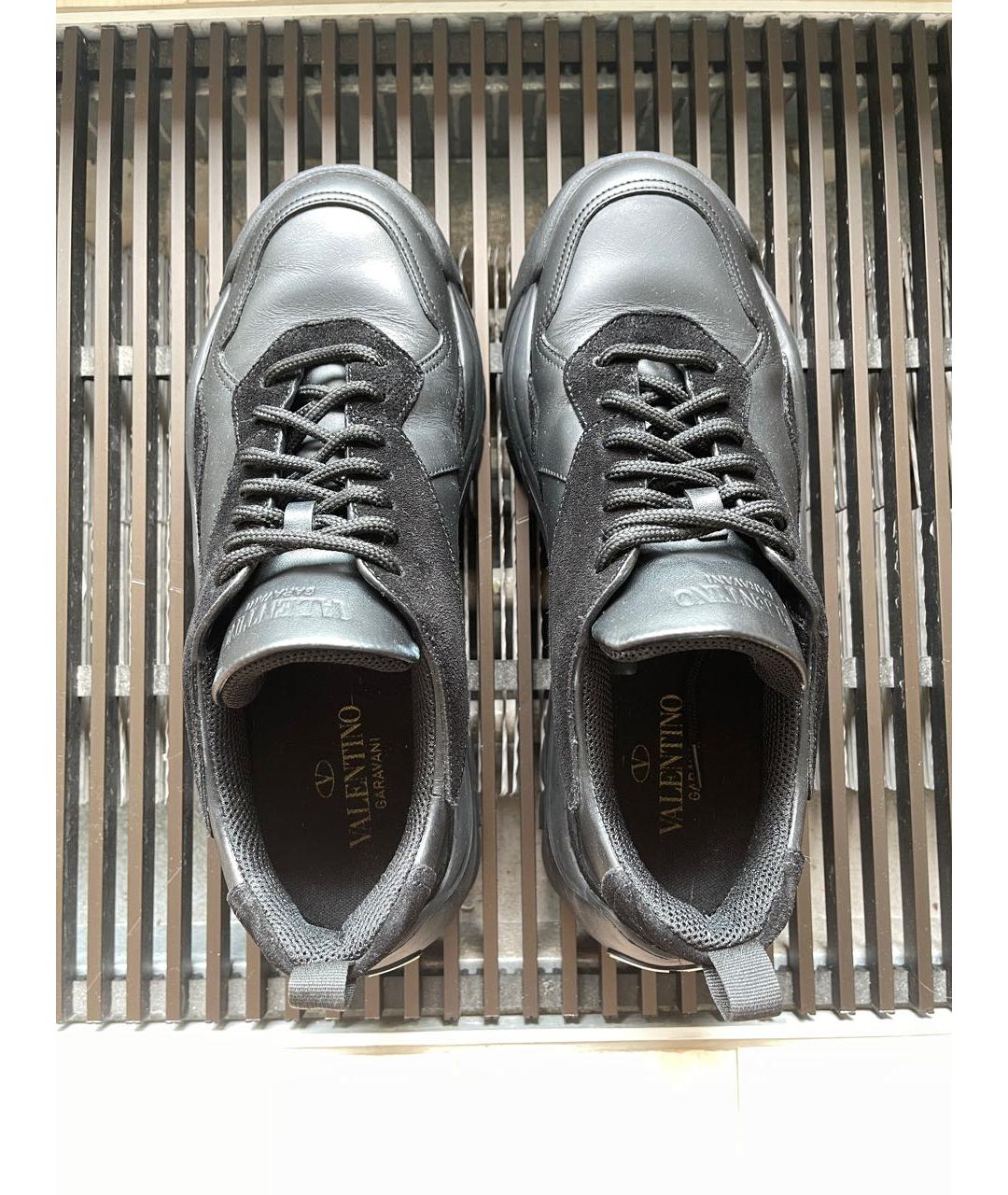 VALENTINO Черные кожаные низкие кроссовки / кеды, фото 3