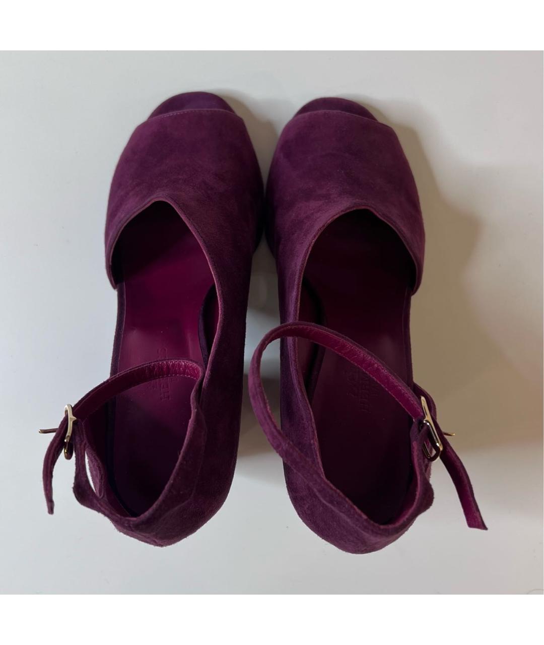 HERMES PRE-OWNED Фиолетовые замшевые босоножки, фото 3