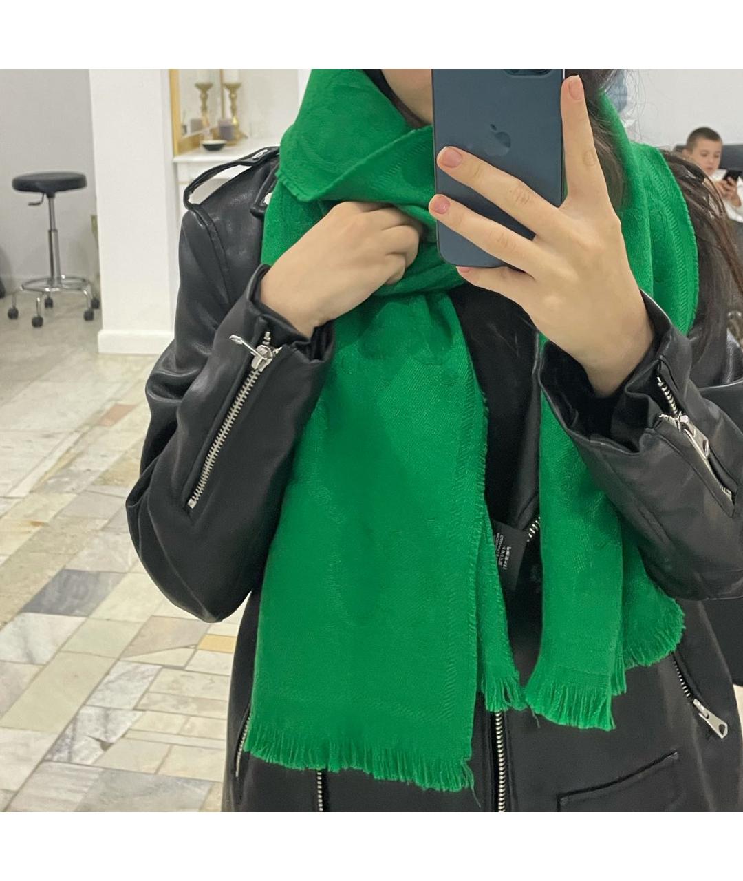 GUCCI Зеленый шерстяной шарф, фото 5