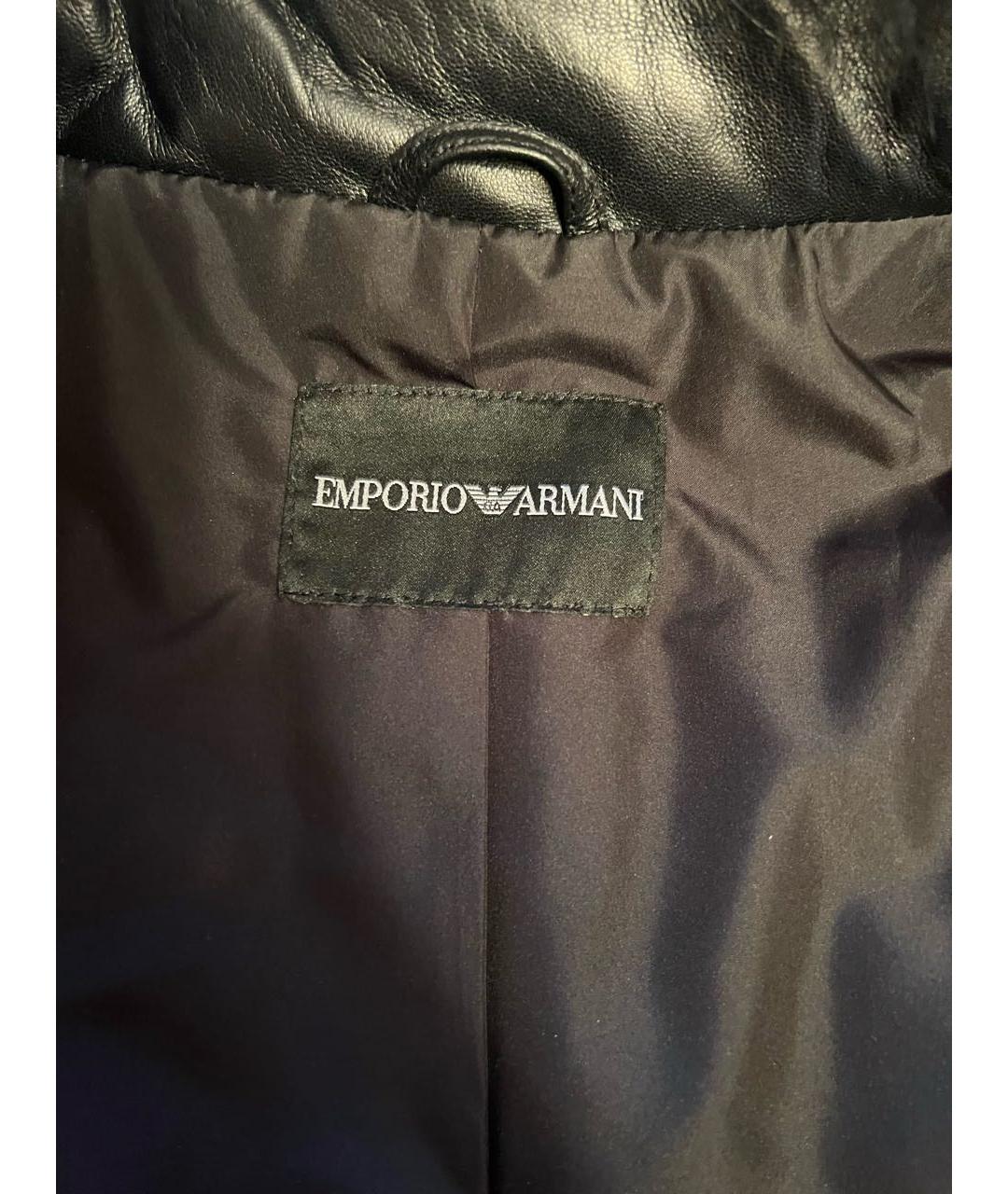 EMPORIO ARMANI Черное кожаное пальто, фото 3