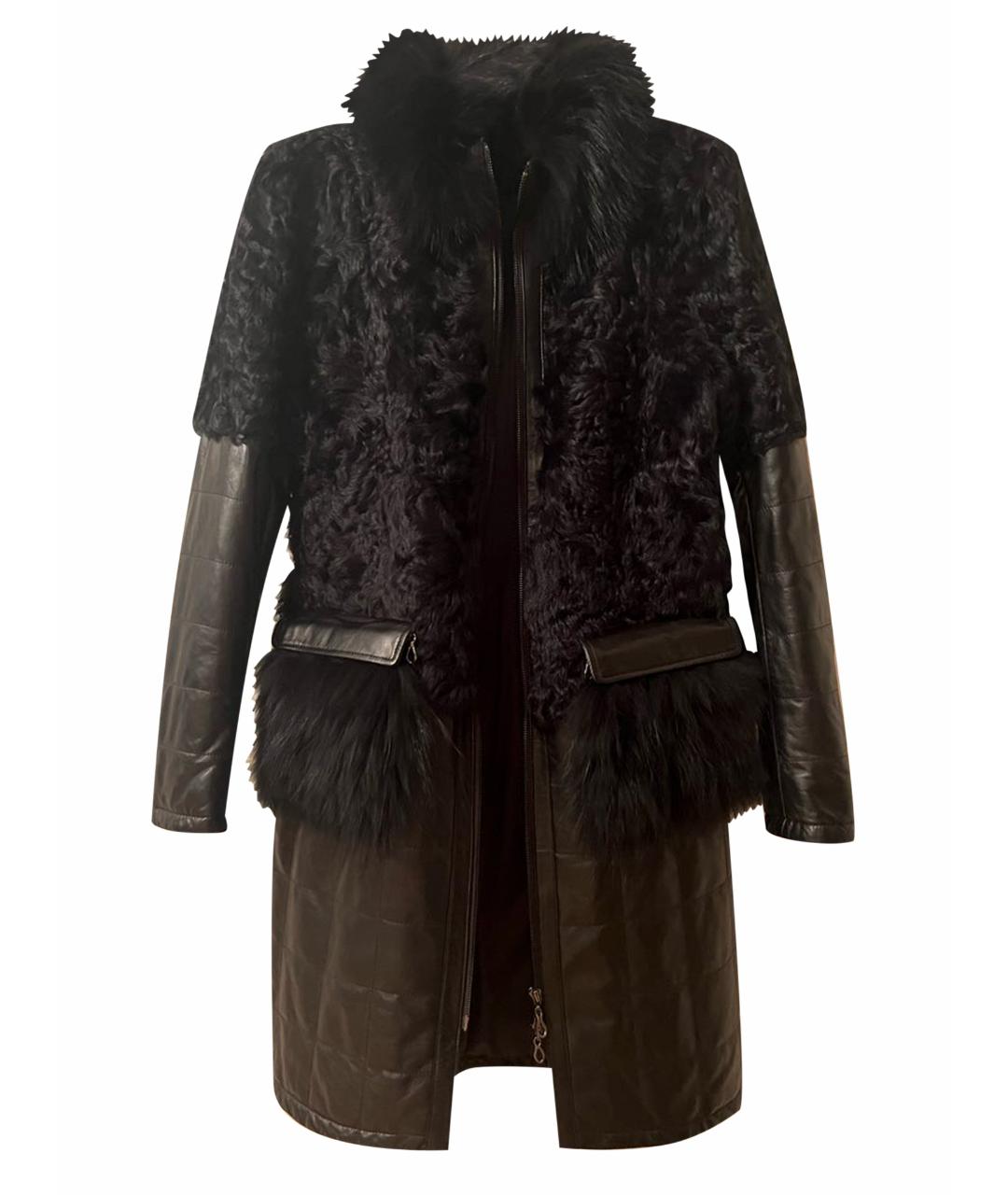 EMPORIO ARMANI Черное кожаное пальто, фото 1