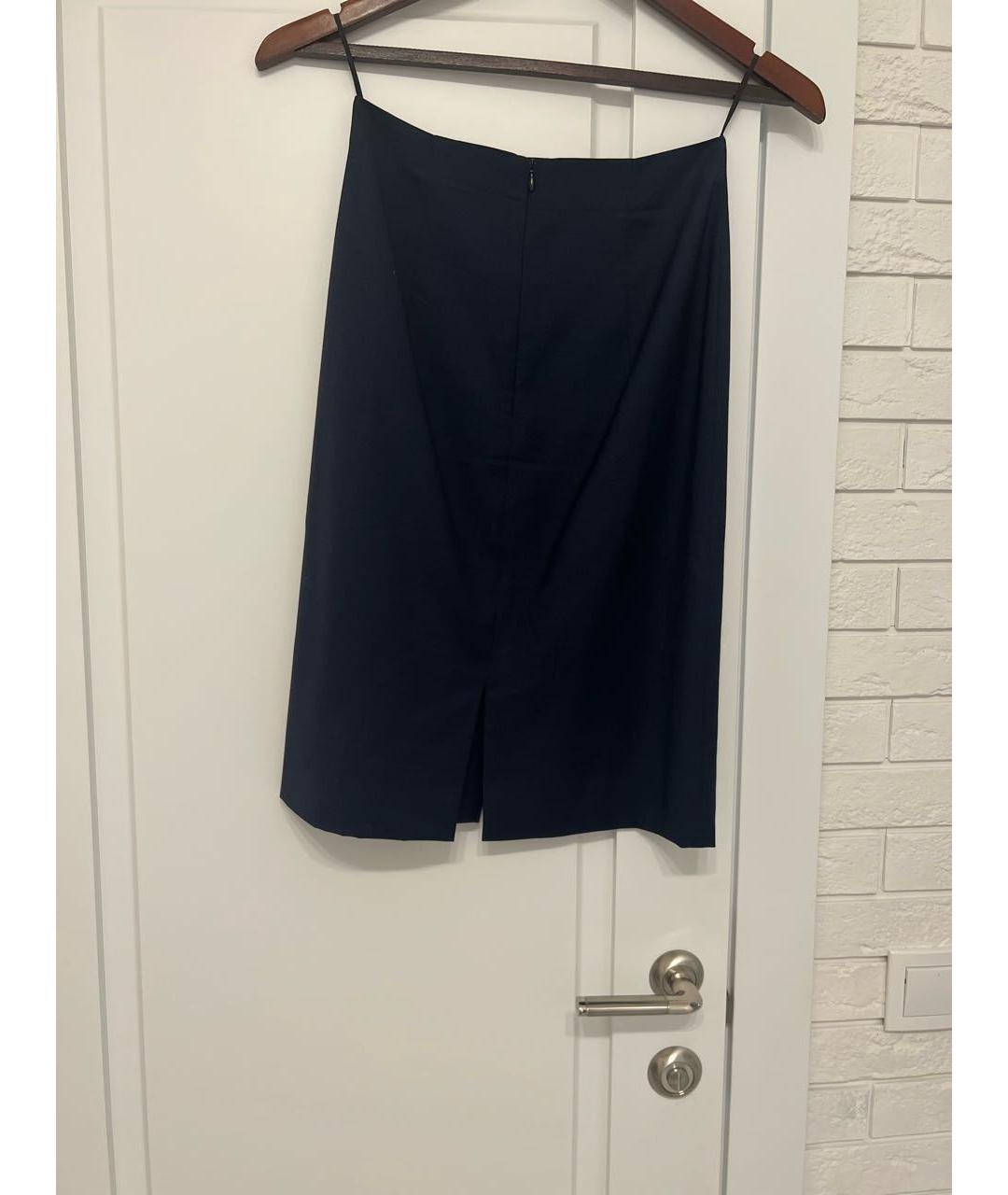 HUGO BOSS Темно-синяя шерстяная юбка миди, фото 2