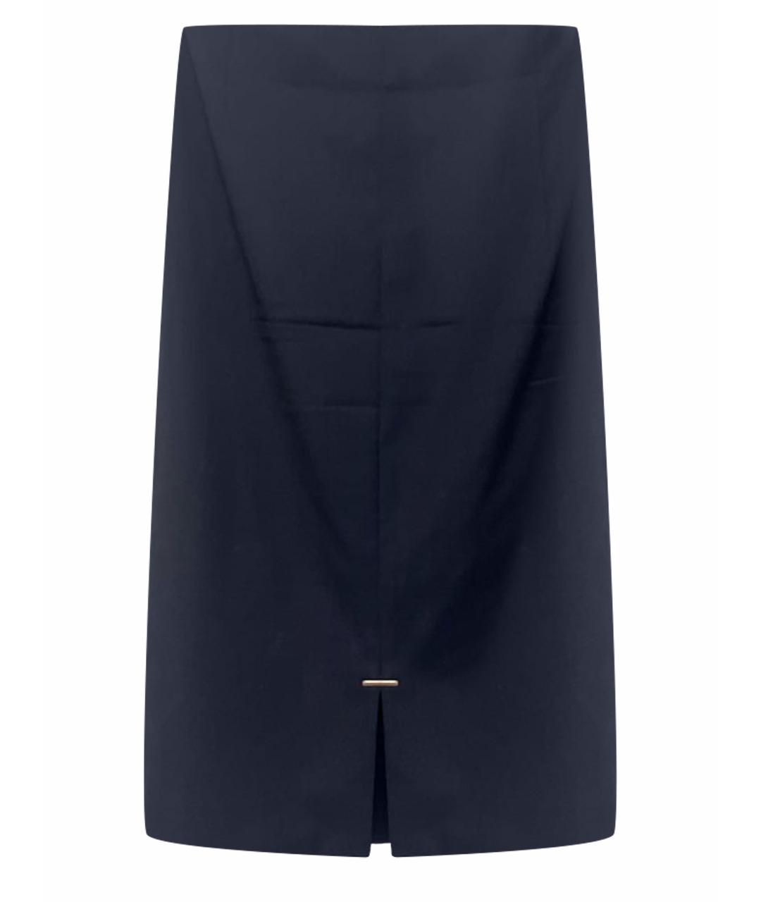 HUGO BOSS Темно-синяя шерстяная юбка миди, фото 1