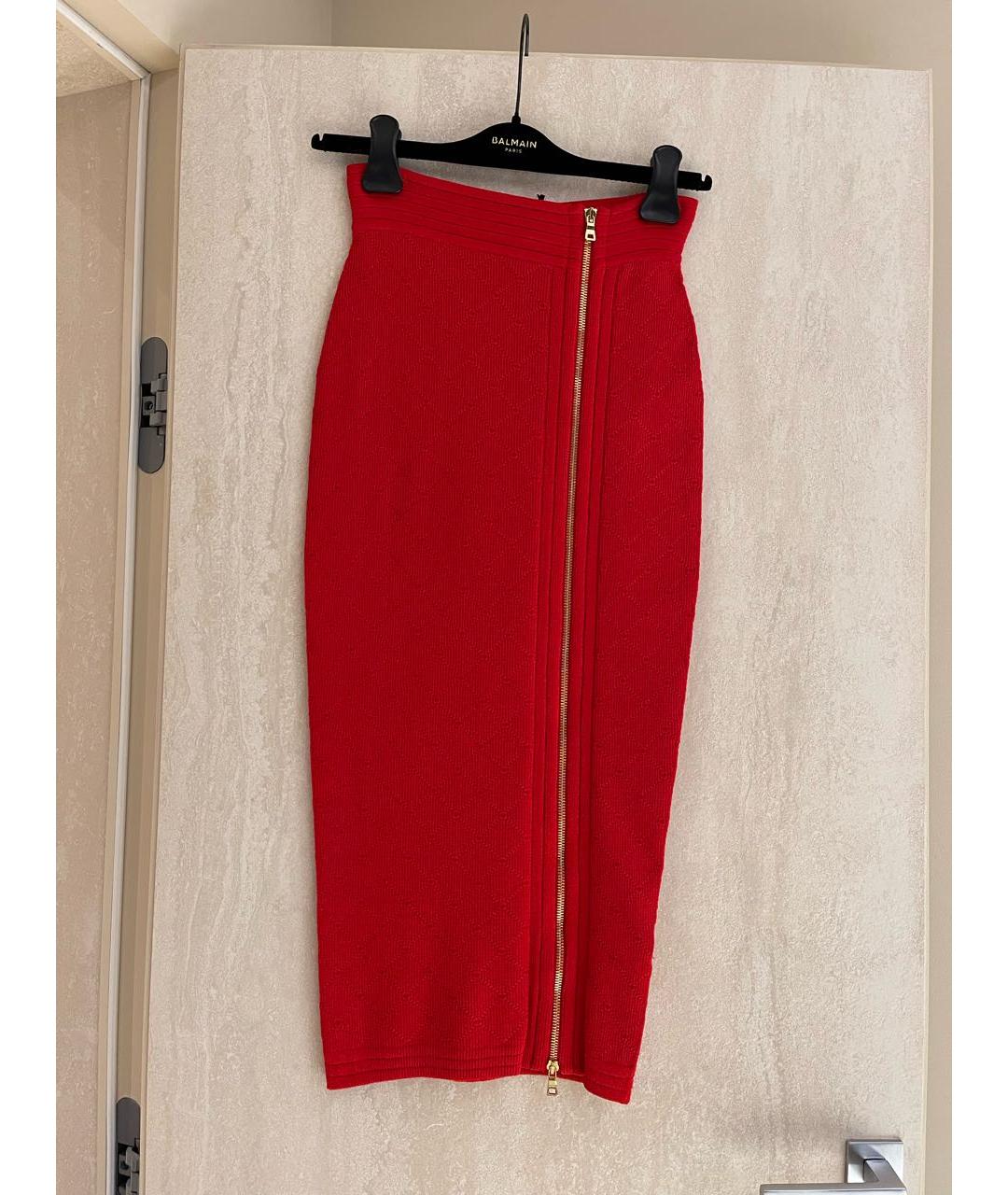 BALMAIN Красная вискозная юбка миди, фото 4