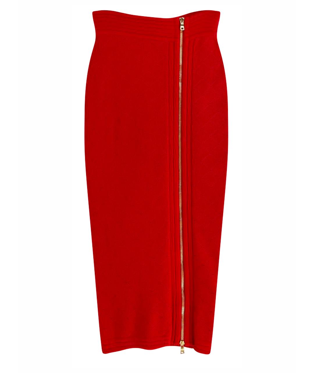 BALMAIN Красная вискозная юбка миди, фото 1
