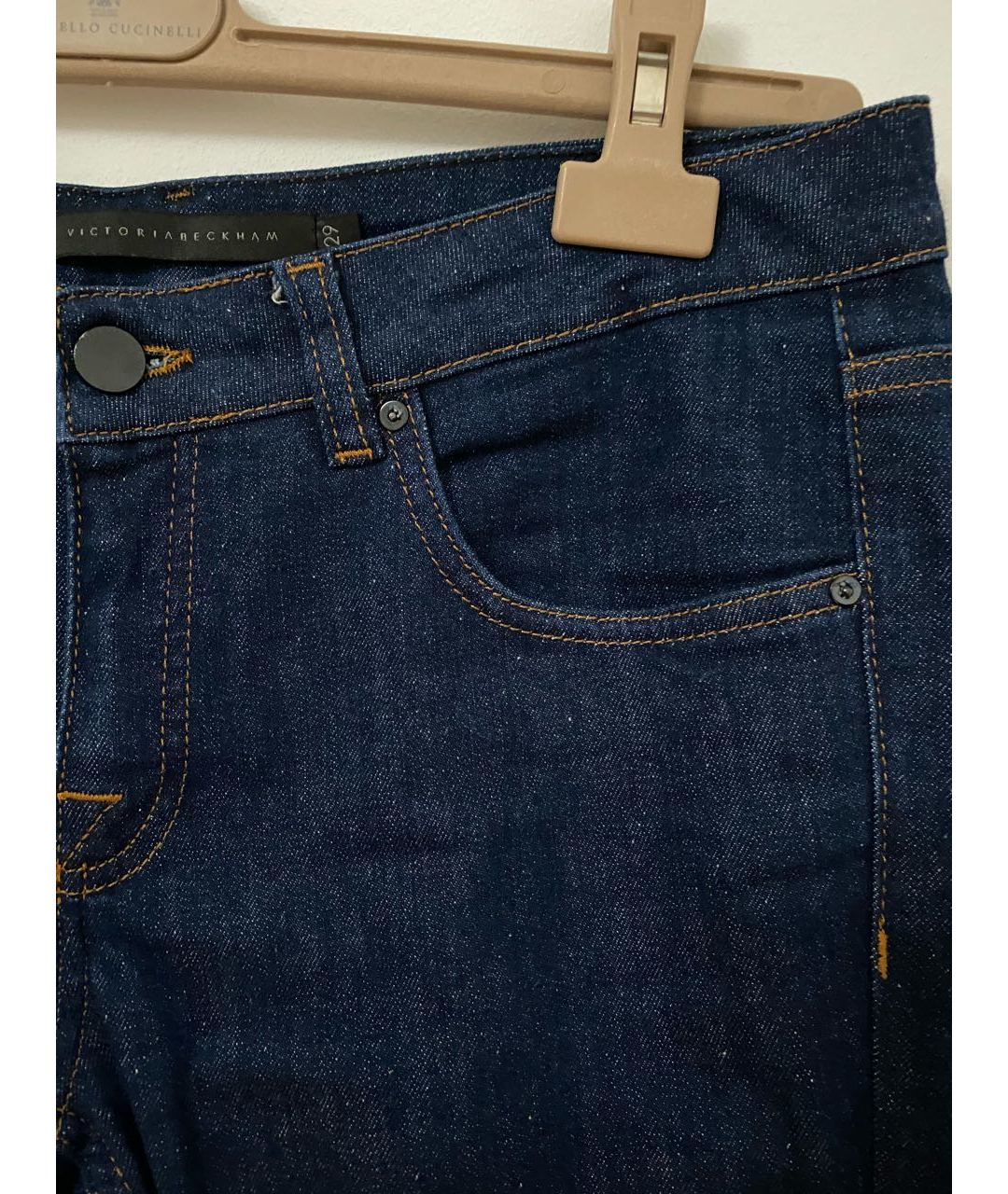 VICTORIA BECKHAM Темно-синие хлопко-эластановые прямые джинсы, фото 4