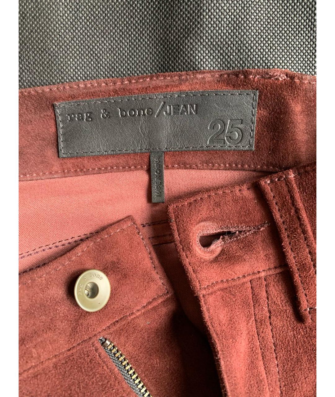 RAG&BONE Бордовые кожаные брюки узкие, фото 3