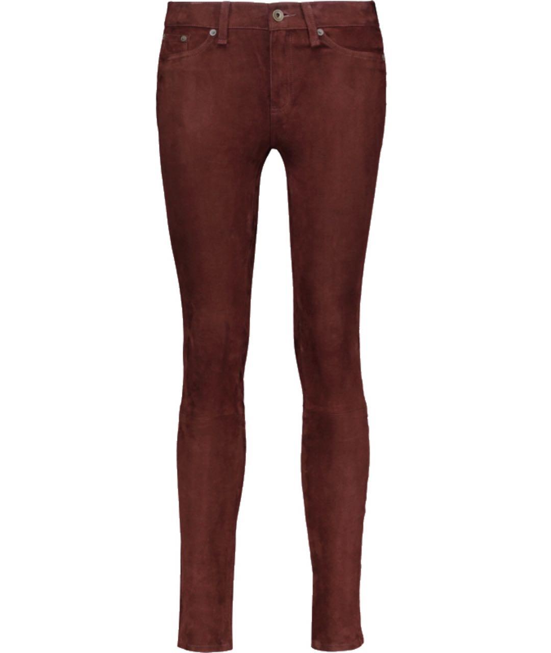 RAG&BONE Бордовые кожаные брюки узкие, фото 1
