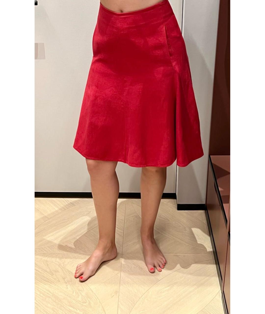 LORO PIANA Красная льняная юбка миди, фото 6