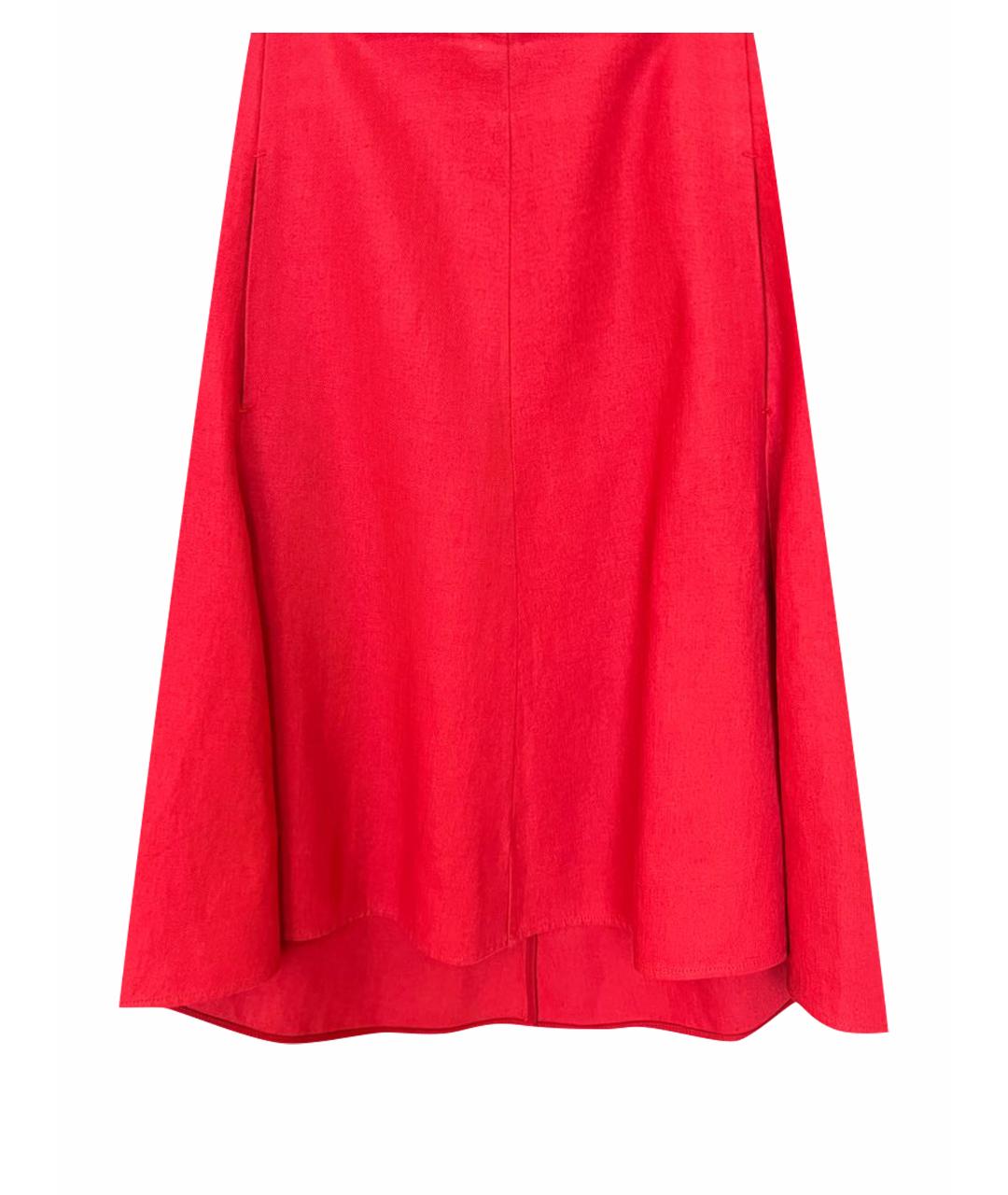 LORO PIANA Красная льняная юбка миди, фото 1
