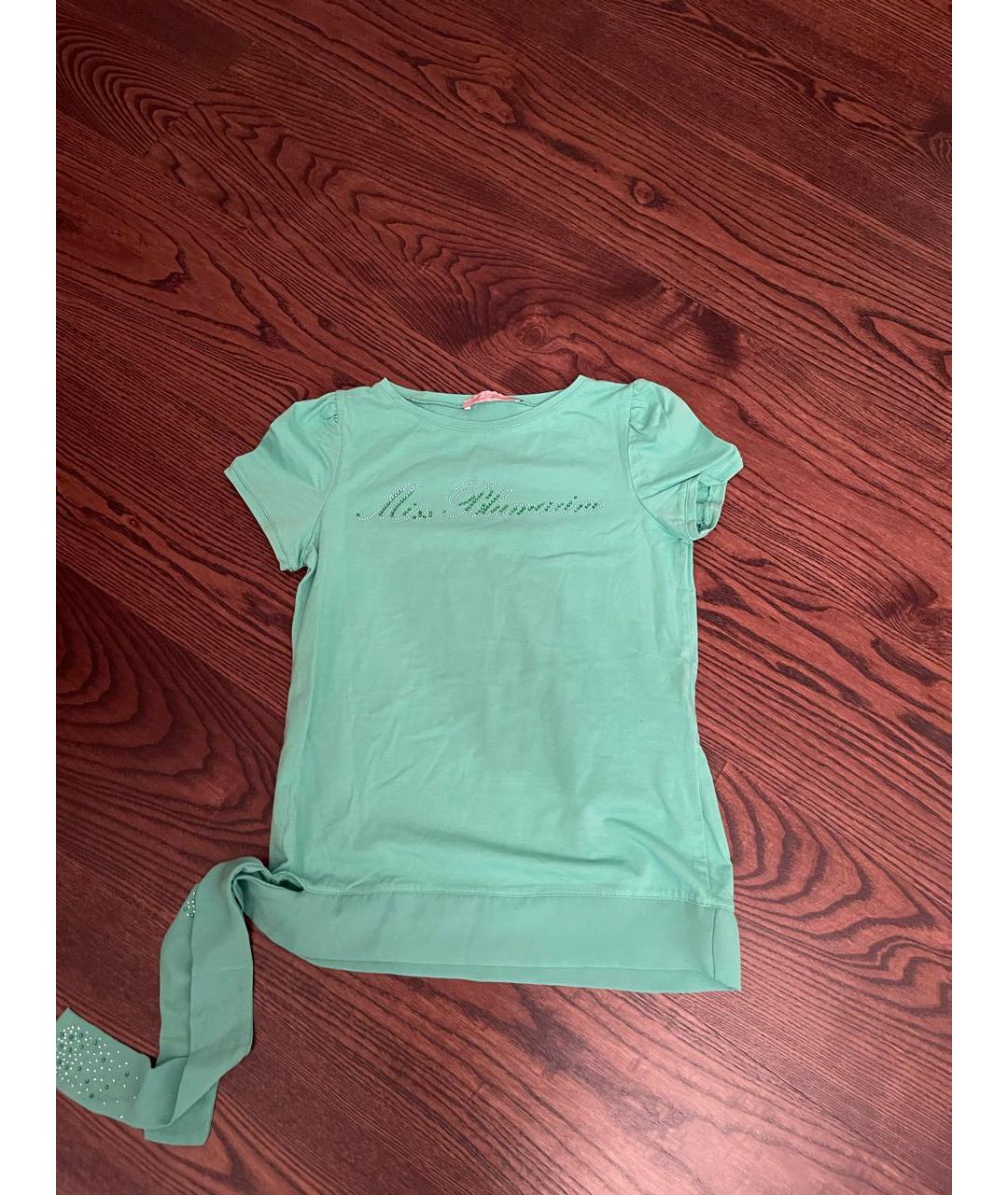 MISS BLUMARINE Зеленый хлопковый детская футболка / топ, фото 5
