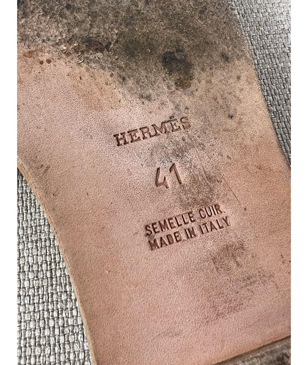 HERMES PRE-OWNED Серебряные кожаные шлепанцы, фото 5