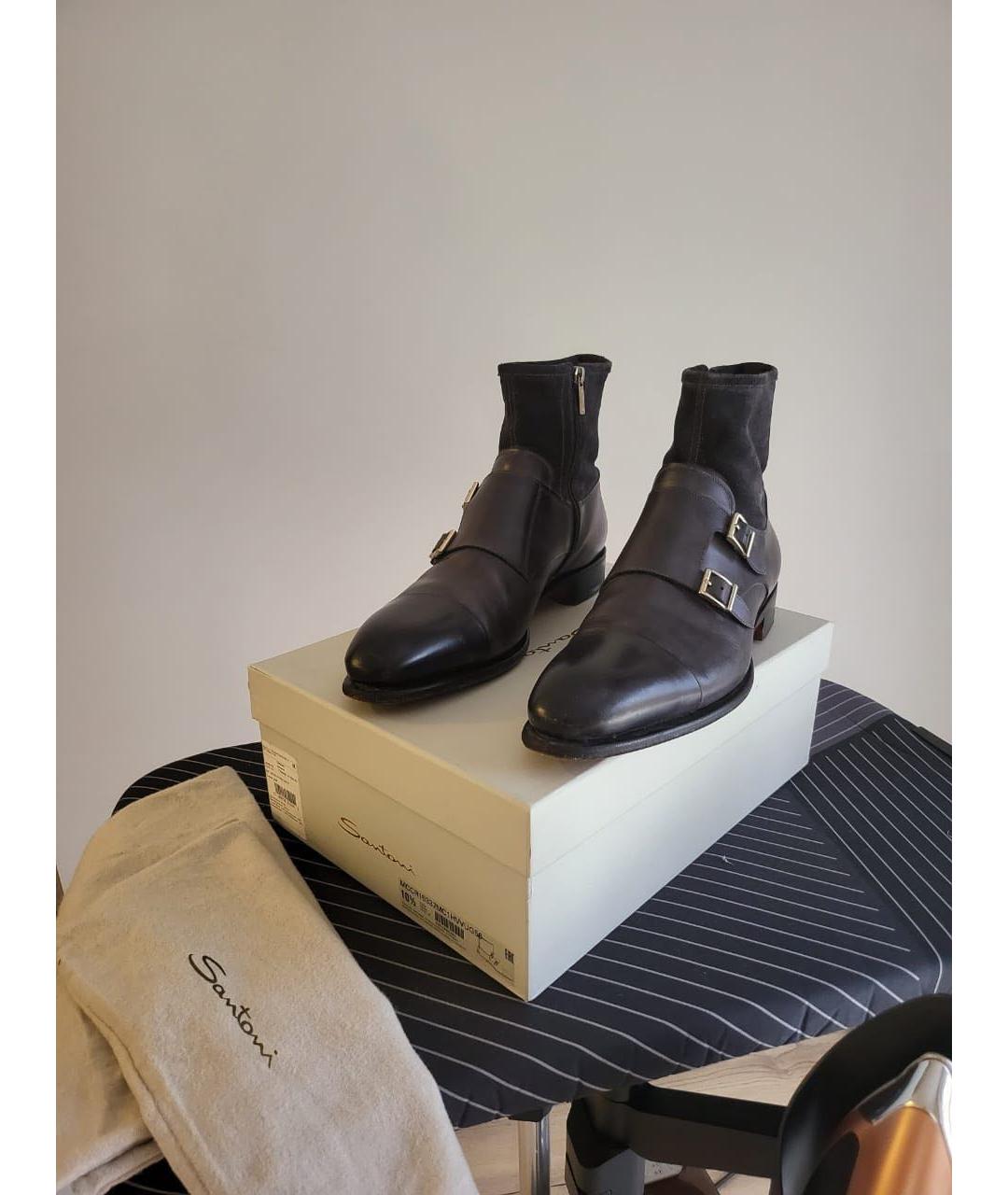 SANTONI Черные кожаные высокие ботинки, фото 5