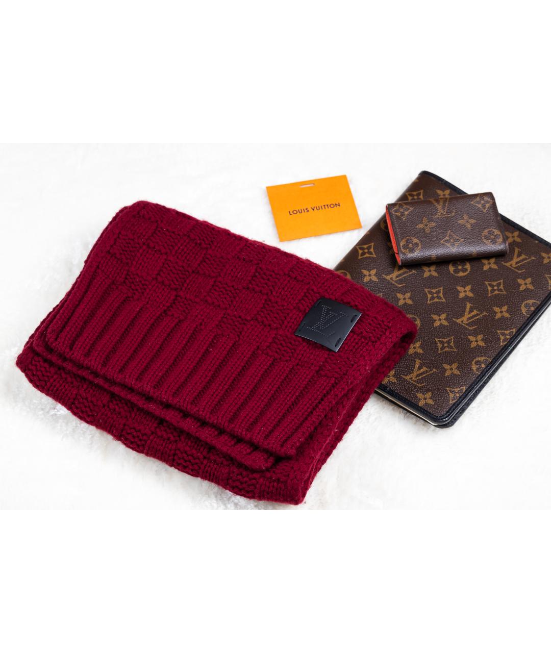 LOUIS VUITTON PRE-OWNED Бордовый кашемировый шарф, фото 5