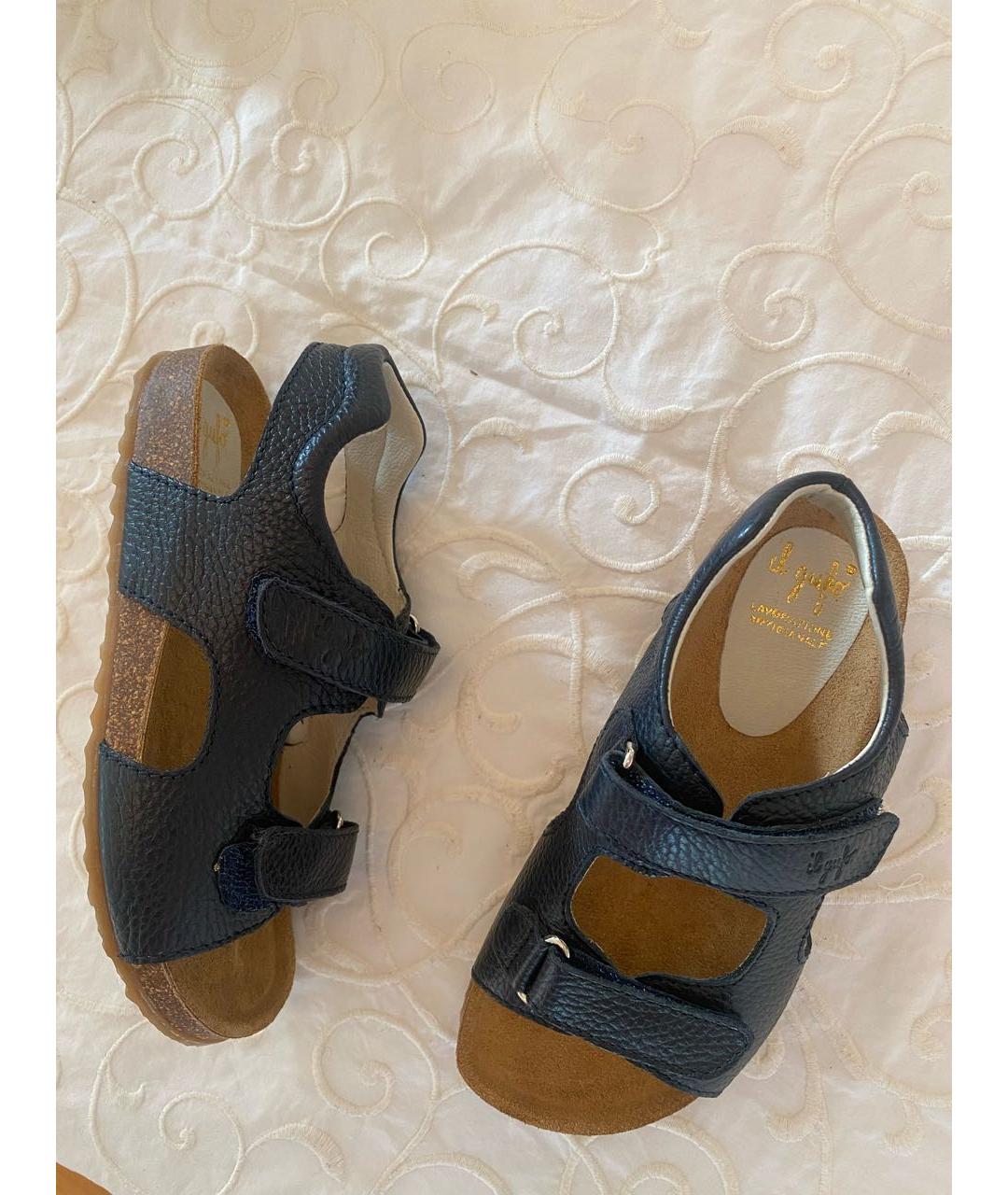 IL GUFO Темно-синие кожаные сандалии и шлепанцы, фото 9