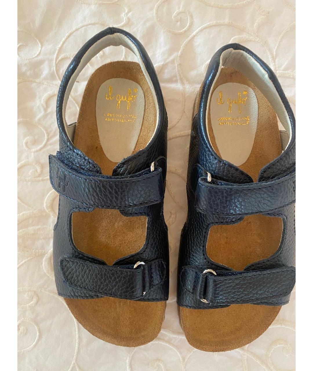 IL GUFO Темно-синие кожаные сандалии и шлепанцы, фото 2