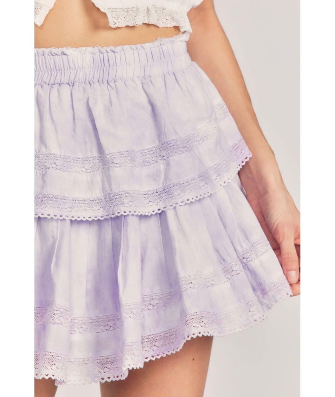 LOVE SHACK FANCY Фиолетовая хлопковая юбка мини, фото 2