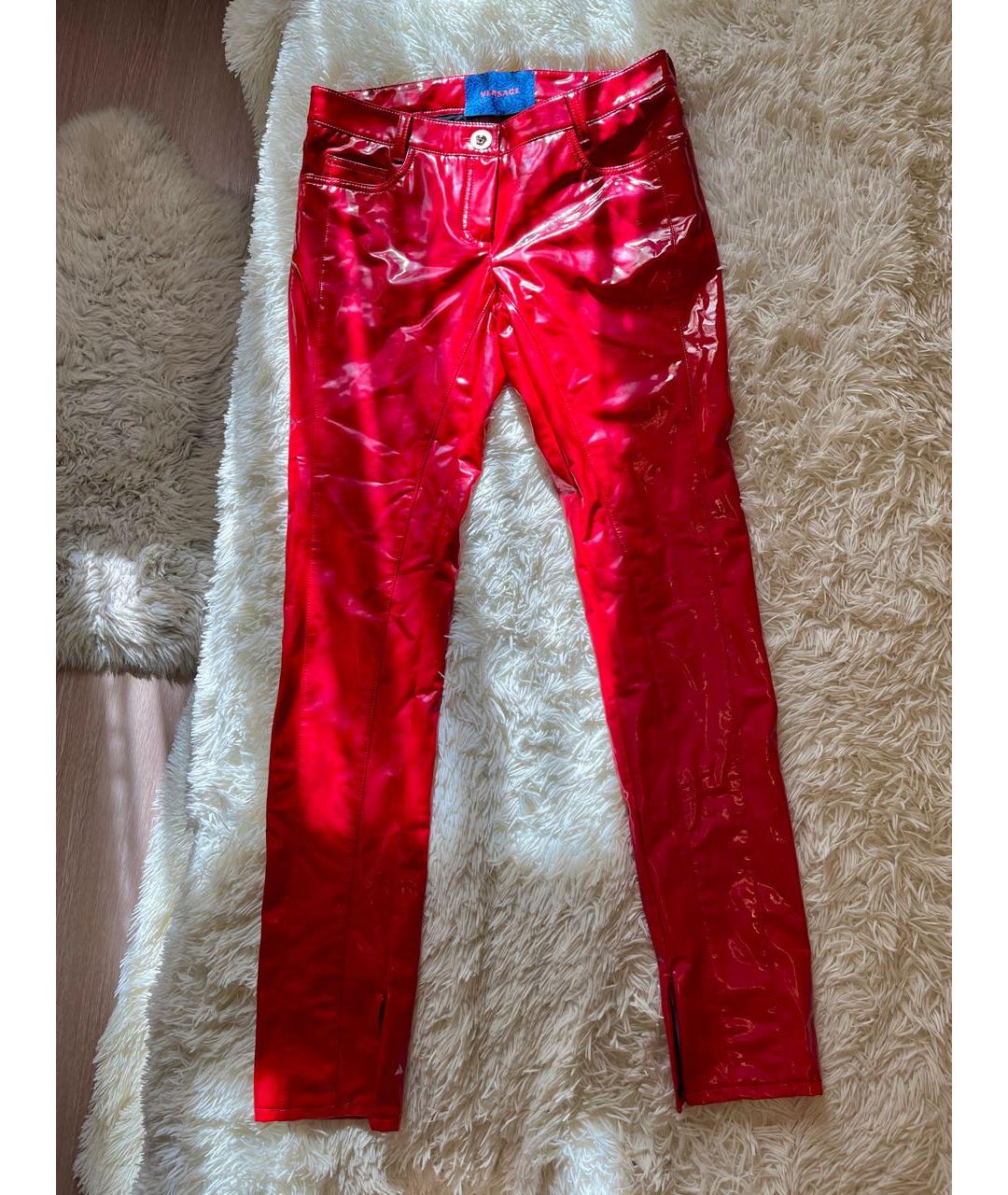 VERSACE Красные полиуретановые брюки узкие, фото 7