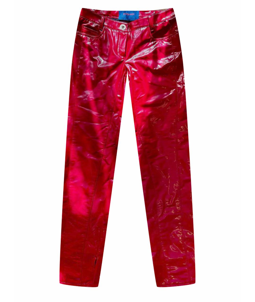 VERSACE Красные полиуретановые брюки узкие, фото 1
