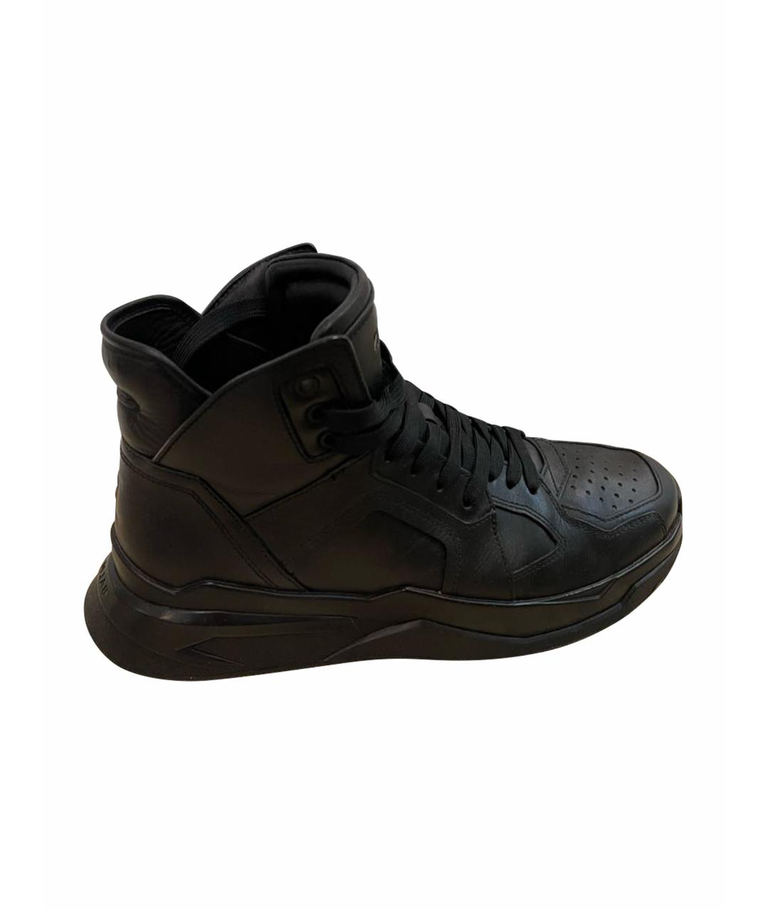 BALMAIN Черные кожаные высокие кроссовки / кеды, фото 1