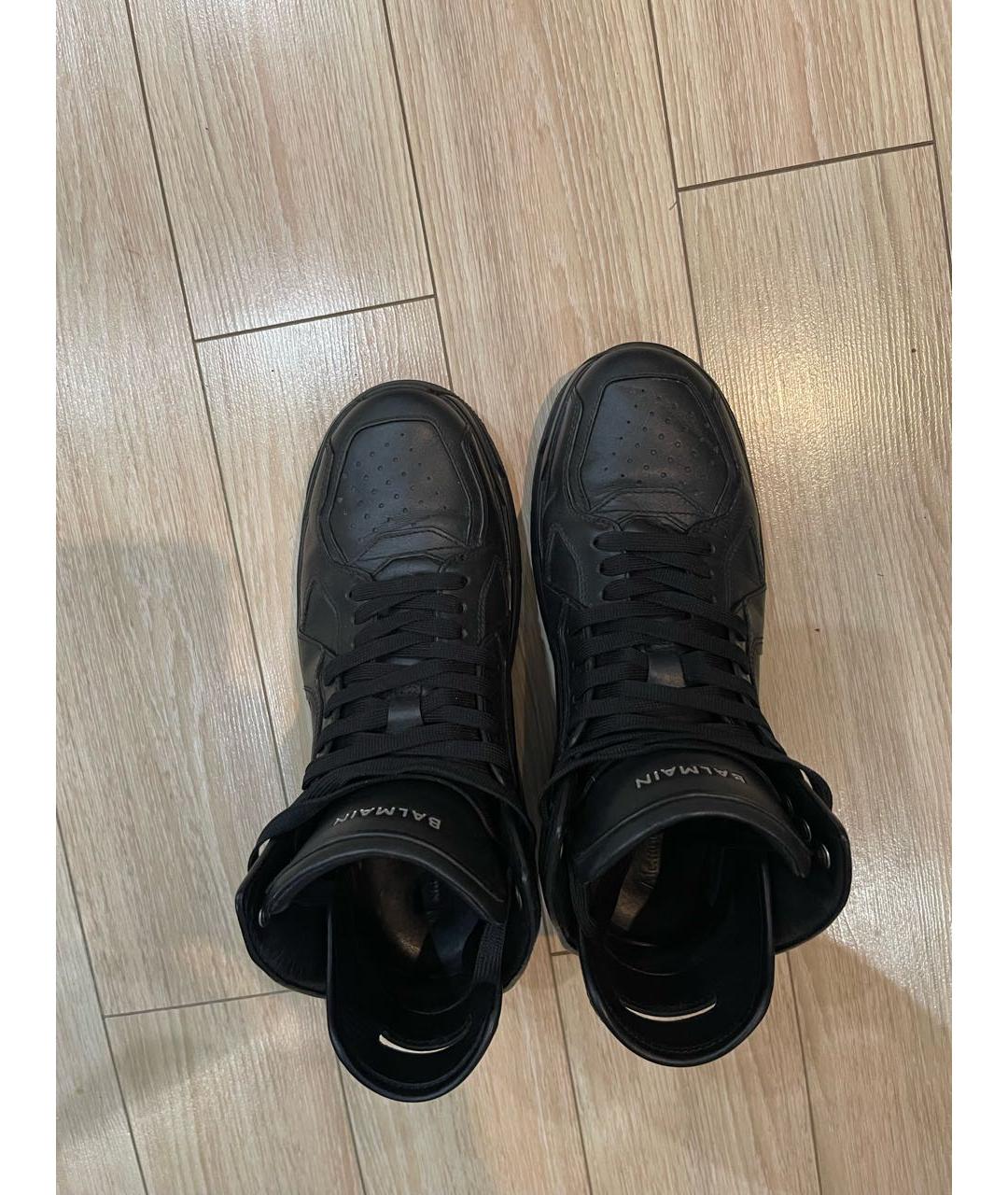 BALMAIN Черные кожаные высокие кроссовки / кеды, фото 3