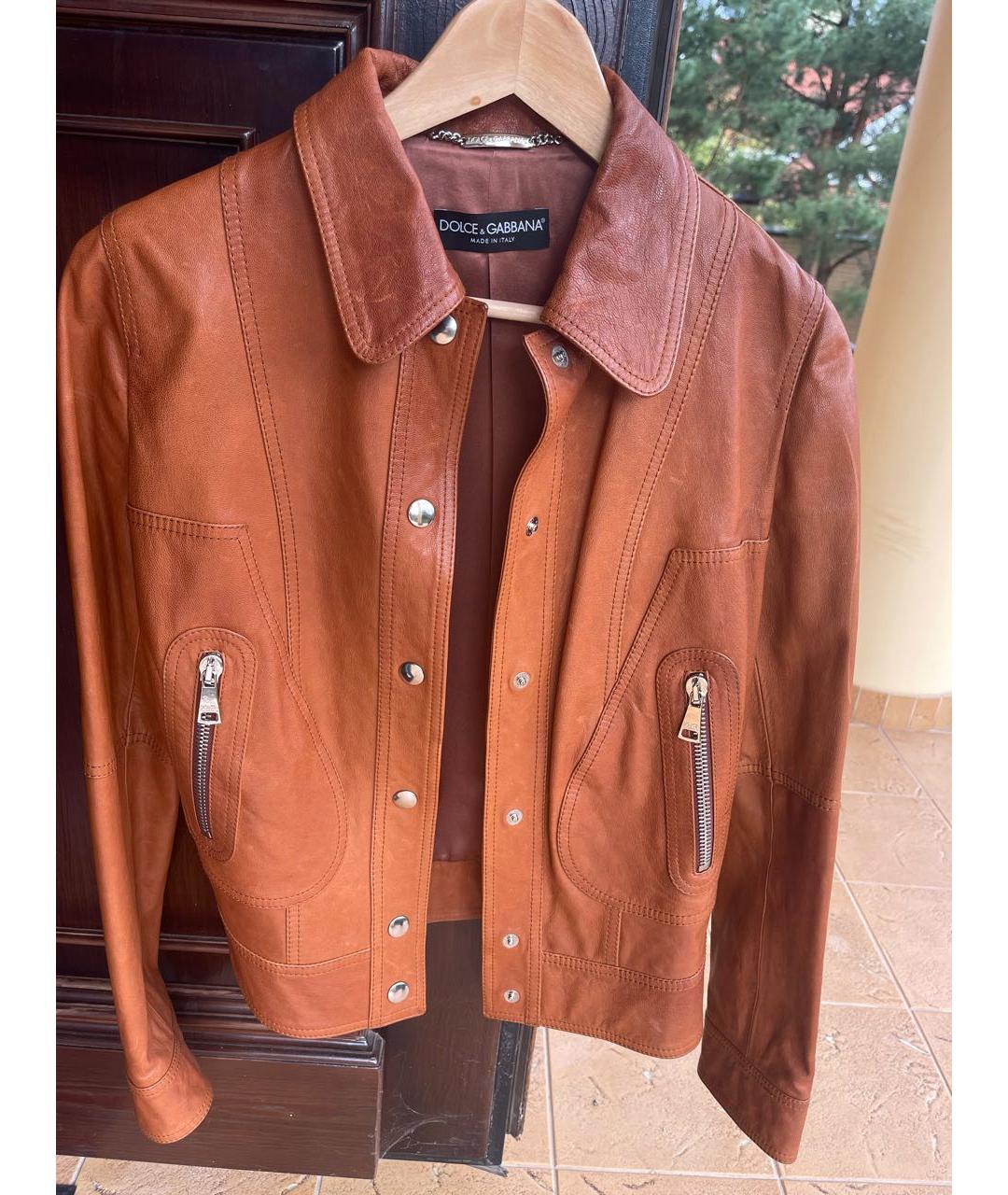 DOLCE&GABBANA Оранжевая кожаная куртка, фото 5