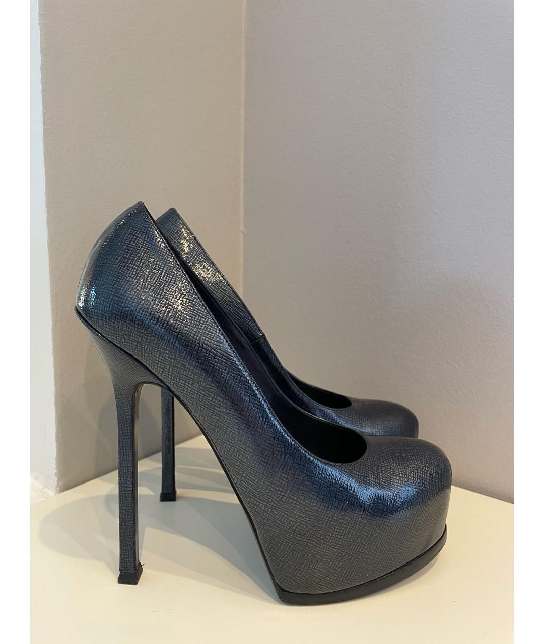 SAINT LAURENT Темно-синие туфли из лакированной кожи, фото 3