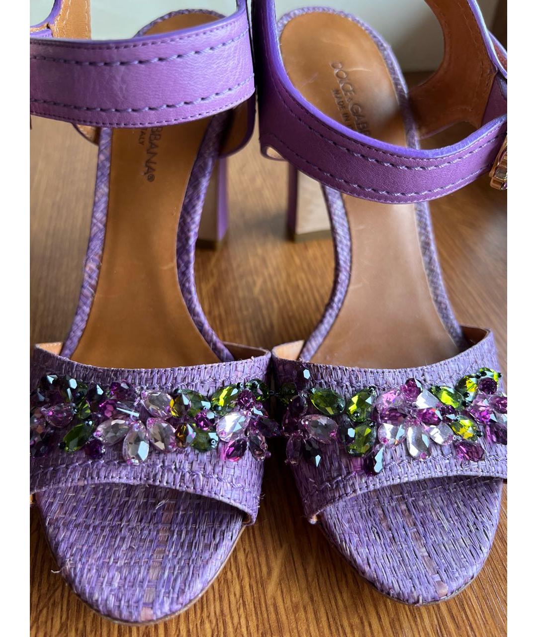 DOLCE&GABBANA Фиолетовые кожаные босоножки, фото 3