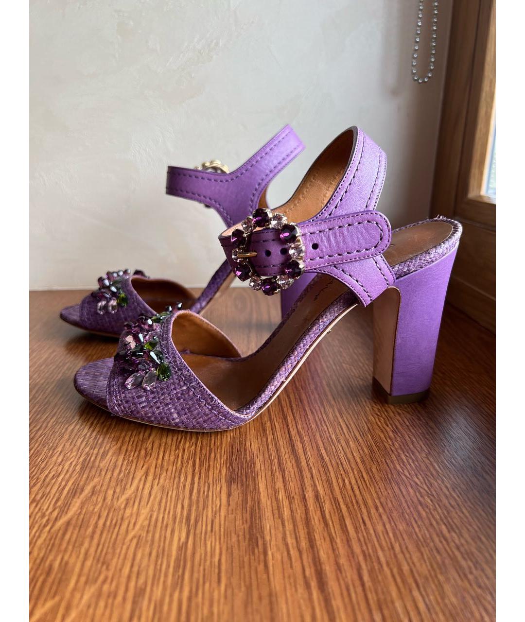 DOLCE&GABBANA Фиолетовые кожаные босоножки, фото 7