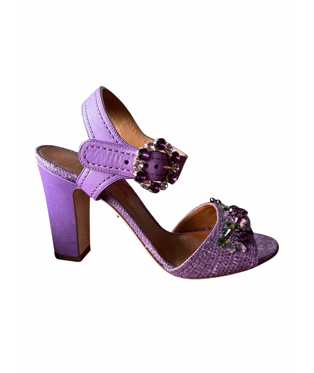 DOLCE&GABBANA Фиолетовые кожаные босоножки, фото 1