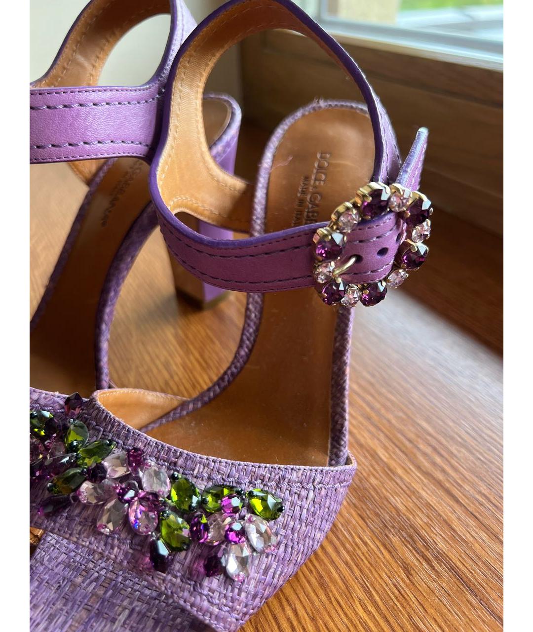 DOLCE&GABBANA Фиолетовые кожаные босоножки, фото 5
