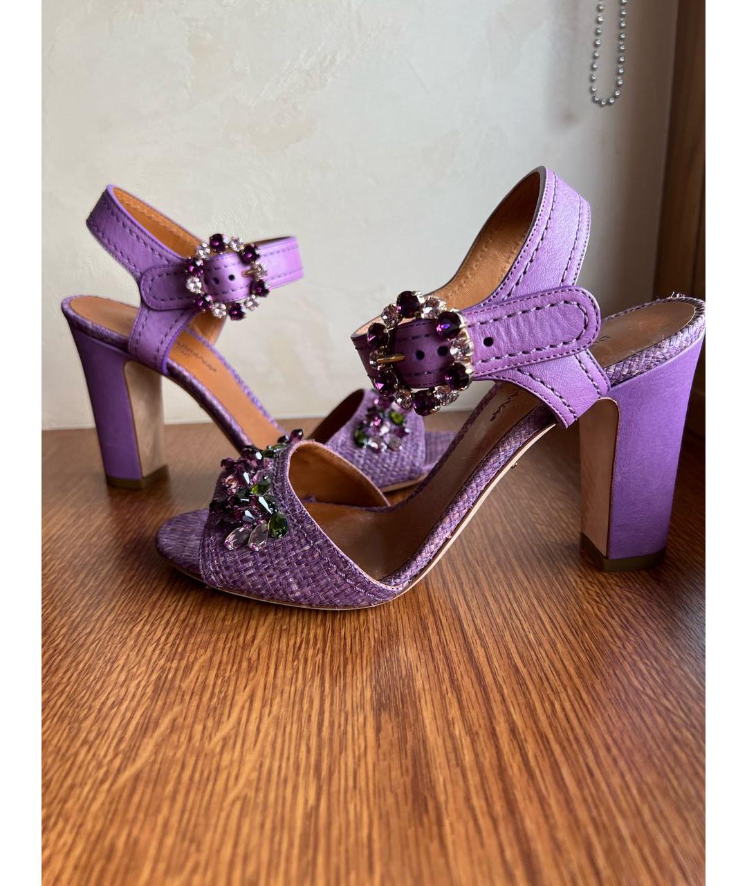 DOLCE&GABBANA Фиолетовые кожаные босоножки, фото 2
