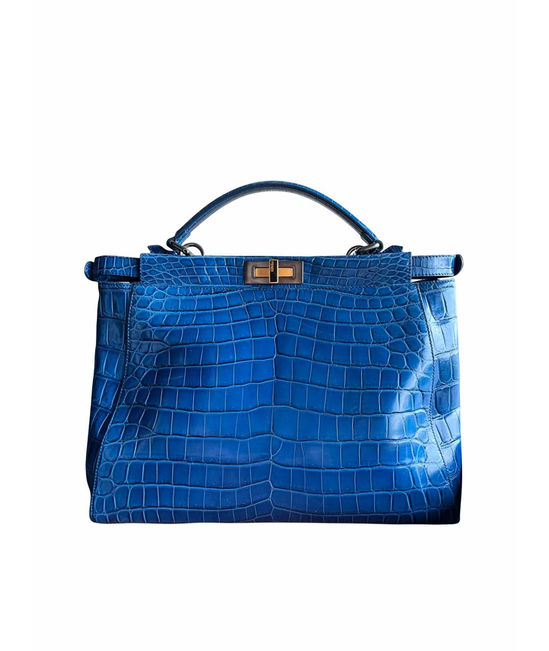 FENDI Синяя сумка с короткими ручками из экзотической кожи, фото 1