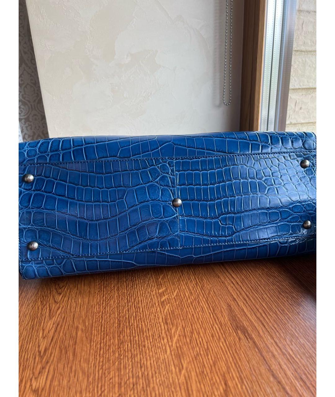 FENDI Синяя сумка с короткими ручками из экзотической кожи, фото 4