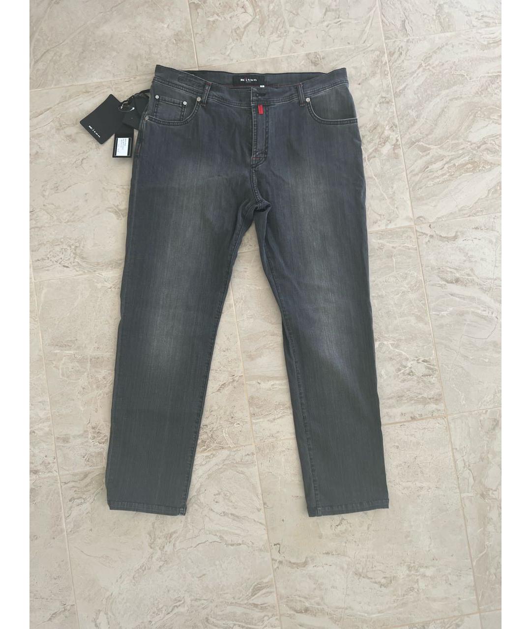 KITON Серые хлопко-эластановые прямые джинсы, фото 3